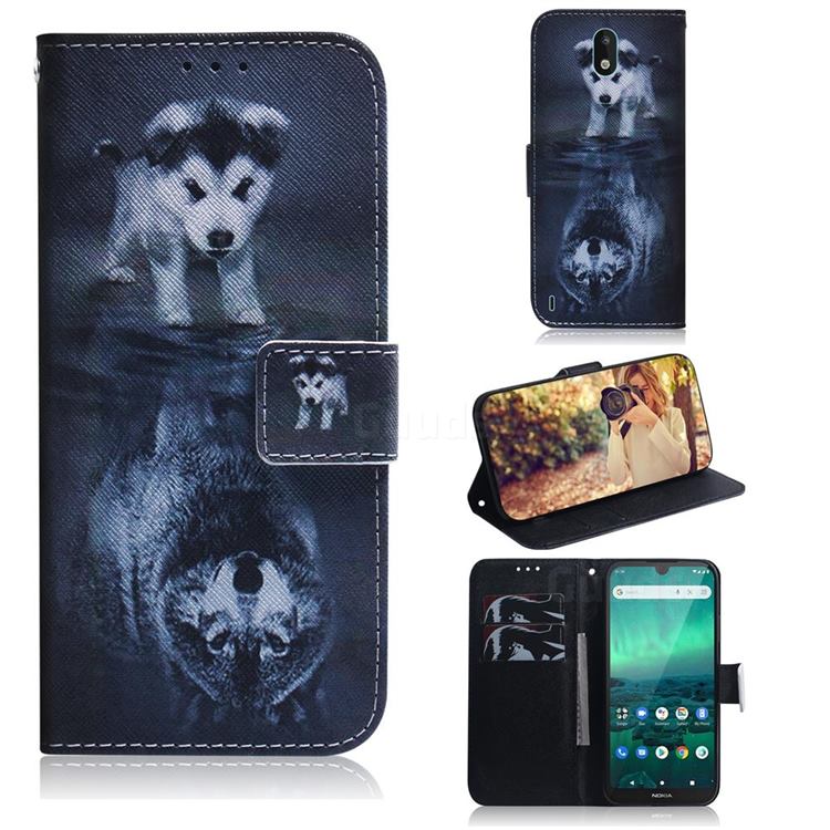 Wolf and Dog PU Leather Wallet Case for Nokia 1.3