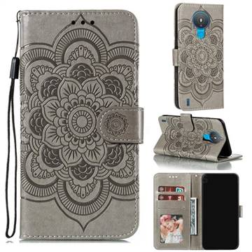 Intricate Embossing Datura Solar Leather Wallet Case for Nokia 1.4 - Gray