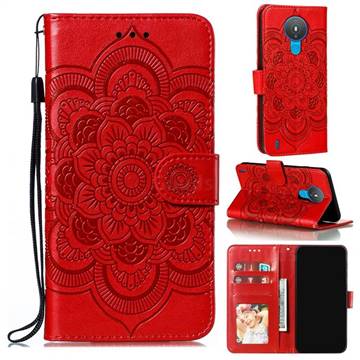 Intricate Embossing Datura Solar Leather Wallet Case for Nokia 1.4 - Red