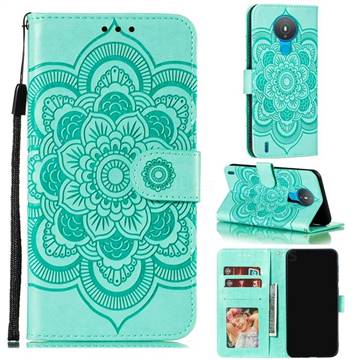 Intricate Embossing Datura Solar Leather Wallet Case for Nokia 1.4 - Green