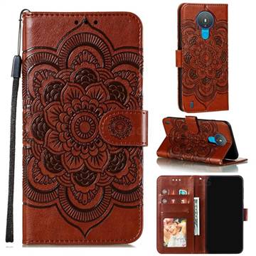 Intricate Embossing Datura Solar Leather Wallet Case for Nokia 1.4 - Brown