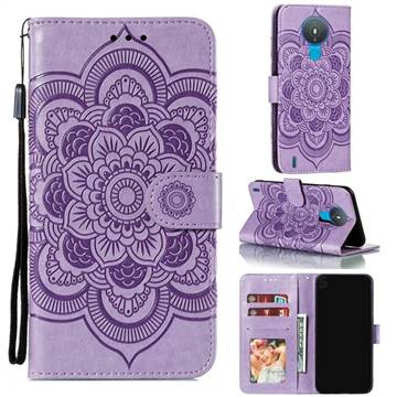 Intricate Embossing Datura Solar Leather Wallet Case for Nokia 1.4 - Purple