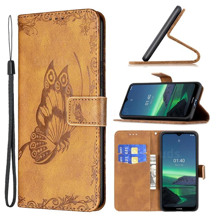 Binfen Color Imprint Vivid Butterfly Leather Wallet Case for Nokia 1.4 - Brown