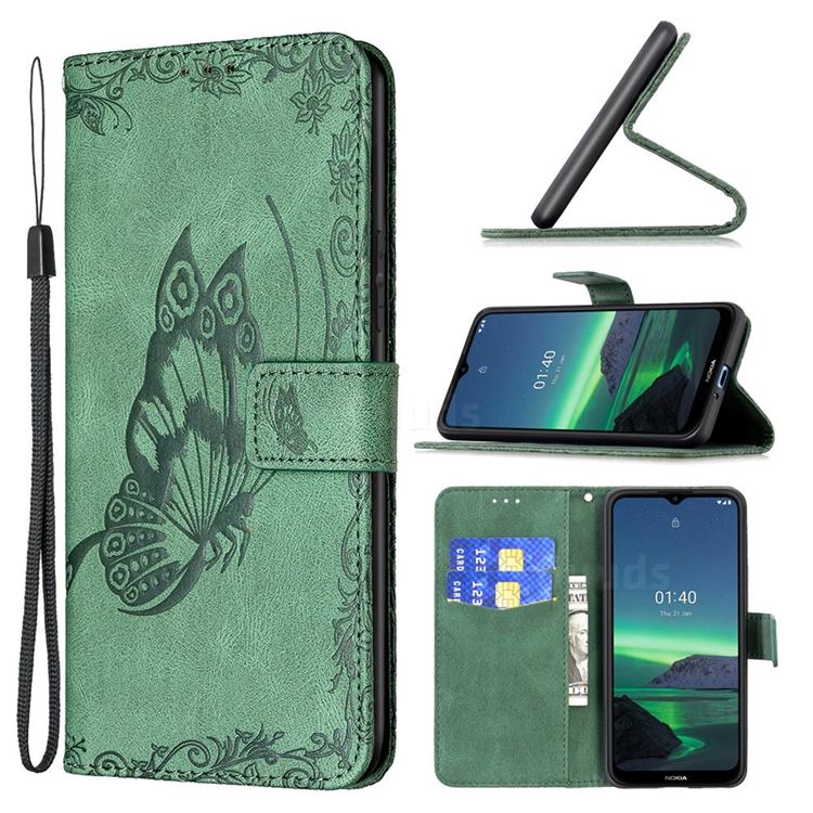 Binfen Color Imprint Vivid Butterfly Leather Wallet Case for Nokia 1.4 - Green