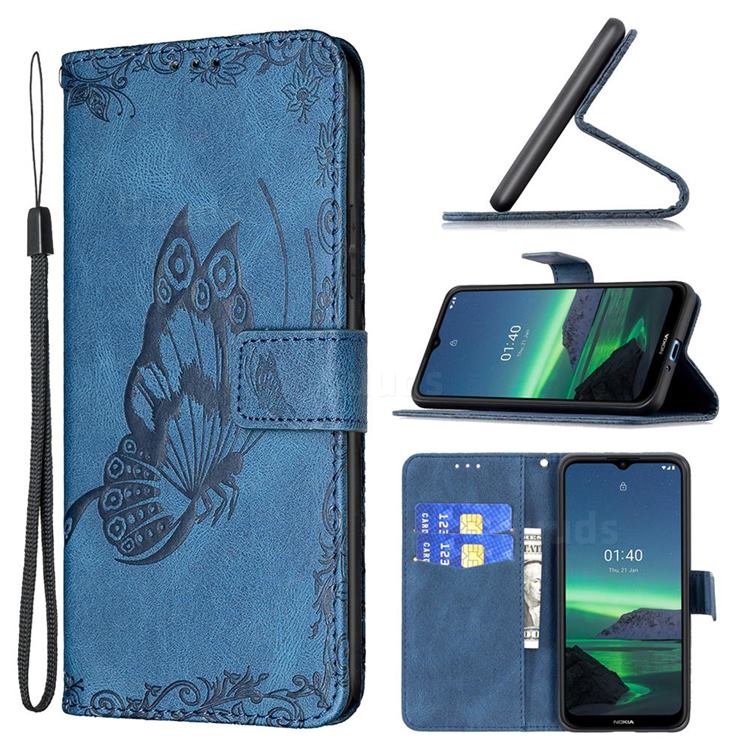 Binfen Color Imprint Vivid Butterfly Leather Wallet Case for Nokia 1.4 - Blue