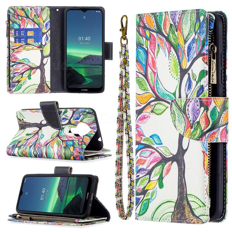 The Tree of Life Binfen Color BF03 Retro Zipper Leather Wallet Phone Case for Nokia 1.4