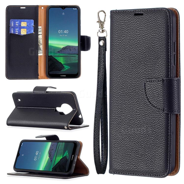 Classic Luxury Litchi Leather Phone Wallet Case for Nokia 1.4 - Black