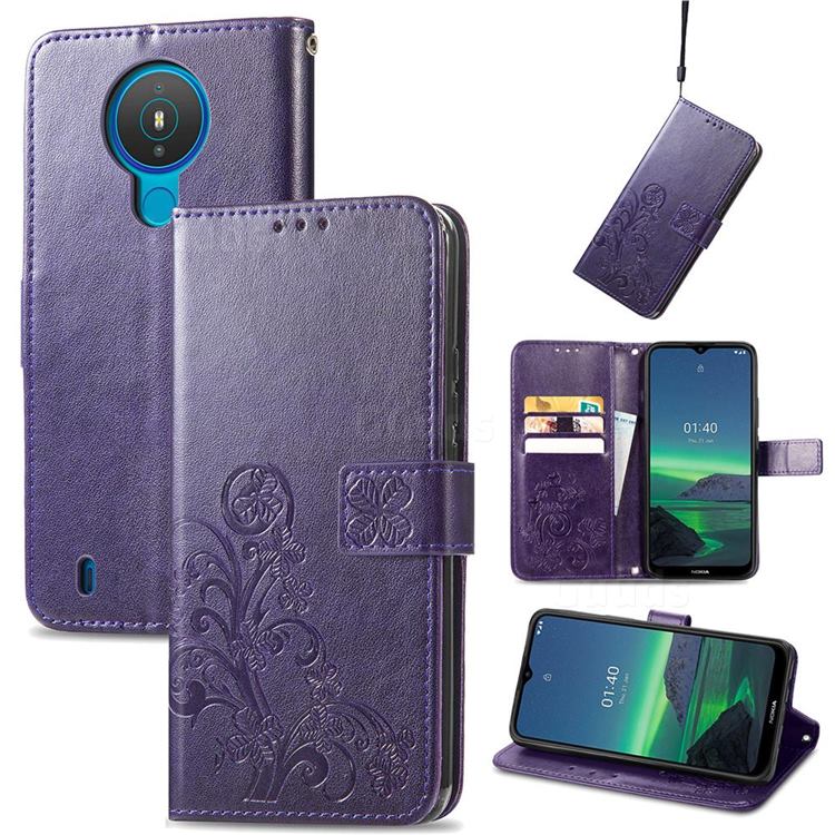 Embossing Imprint Four-Leaf Clover Leather Wallet Case for Nokia 1.4 - Purple