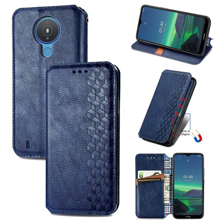 Ultra Slim Fashion Business Card Magnetic Automatic Suction Leather Flip Cover for Nokia 1.4 - Dark Blue