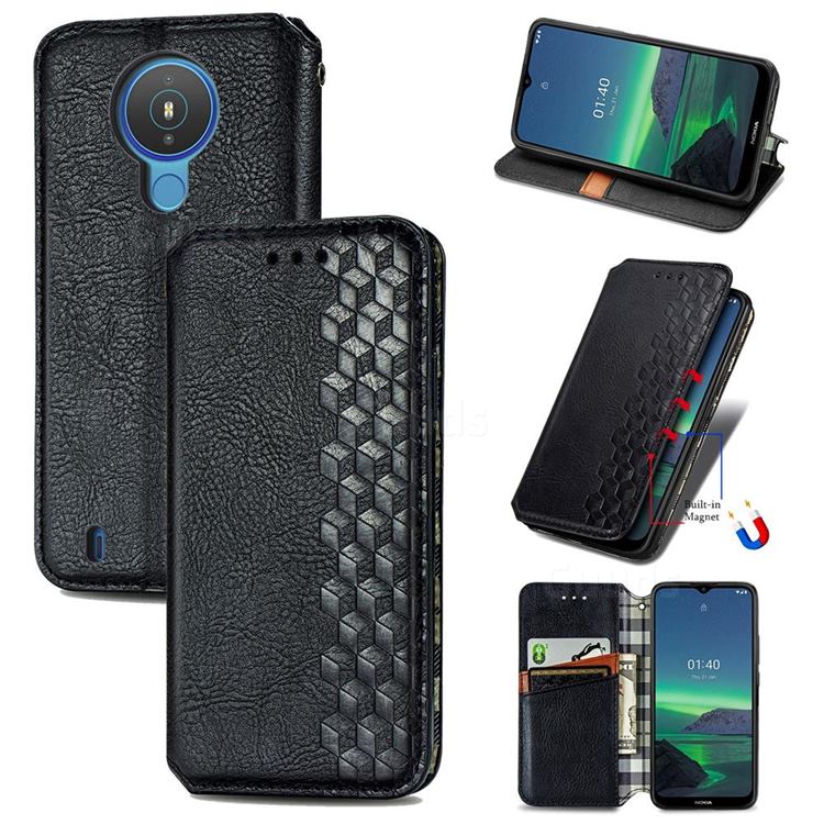Ultra Slim Fashion Business Card Magnetic Automatic Suction Leather Flip Cover for Nokia 1.4 - Black