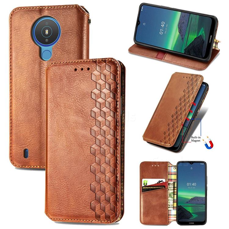 Ultra Slim Fashion Business Card Magnetic Automatic Suction Leather Flip Cover for Nokia 1.4 - Brown