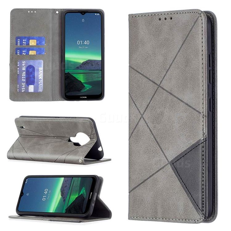 Prismatic Slim Magnetic Sucking Stitching Wallet Flip Cover for Nokia 1.4 - Gray