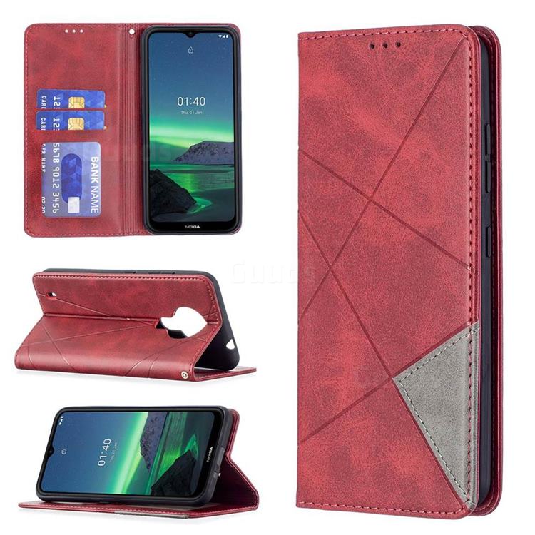 Prismatic Slim Magnetic Sucking Stitching Wallet Flip Cover for Nokia 1.4 - Red