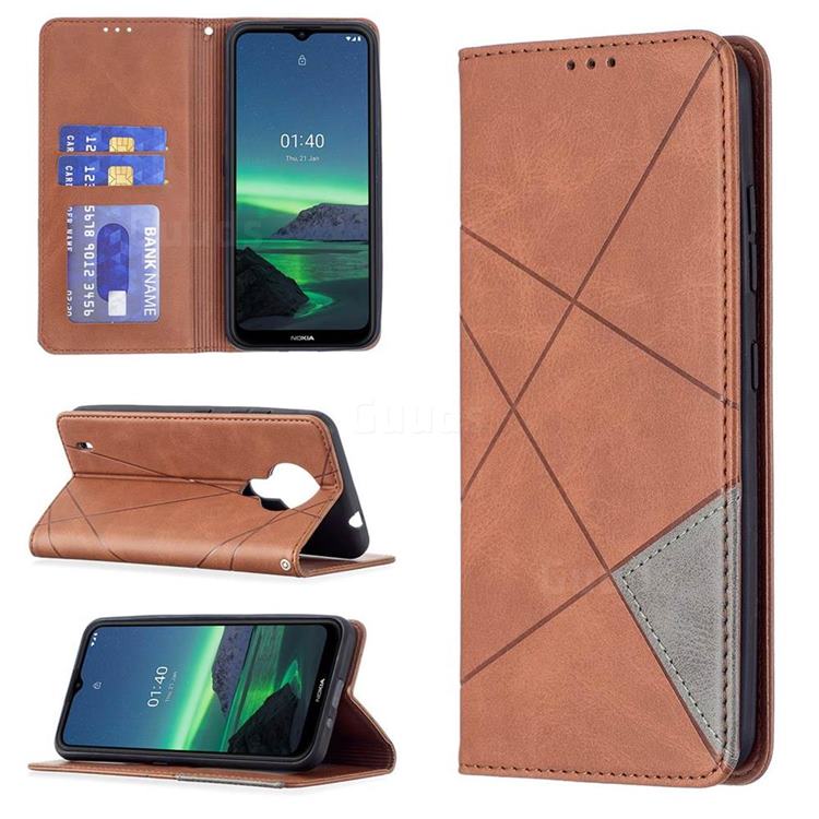 Prismatic Slim Magnetic Sucking Stitching Wallet Flip Cover for Nokia 1.4 - Brown