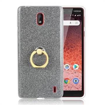 Luxury Soft TPU Glitter Back Ring Cover with 360 Rotate Finger Holder Buckle for Nokia 1 Plus (2019) - Black