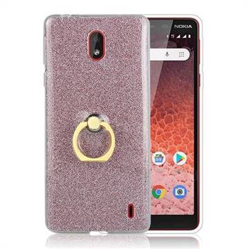 Luxury Soft TPU Glitter Back Ring Cover with 360 Rotate Finger Holder Buckle for Nokia 1 Plus (2019) - Pink