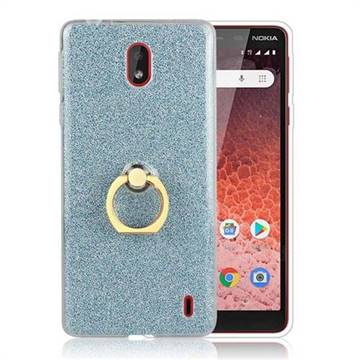 Luxury Soft TPU Glitter Back Ring Cover with 360 Rotate Finger Holder Buckle for Nokia 1 Plus (2019) - Blue