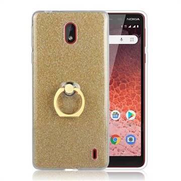 Luxury Soft TPU Glitter Back Ring Cover with 360 Rotate Finger Holder Buckle for Nokia 1 Plus (2019) - Golden