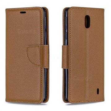 Classic Luxury Litchi Leather Phone Wallet Case for Nokia 1 Plus (2019) - Brown