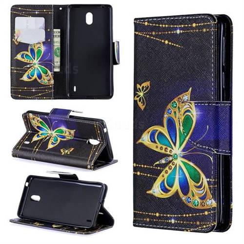 Golden Shining Butterfly Leather Wallet Case for Nokia 1 Plus (2019)