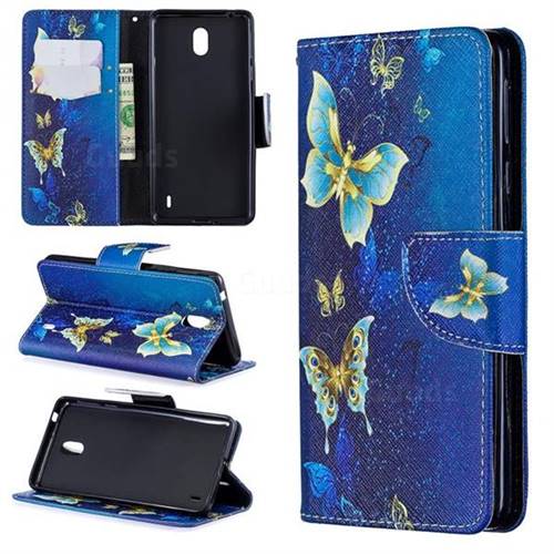 Golden Butterflies Leather Wallet Case for Nokia 1 Plus (2019)