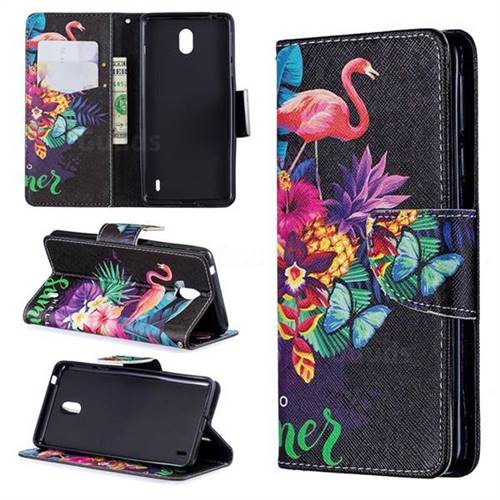 Flowers Flamingos Leather Wallet Case for Nokia 1 Plus (2019)