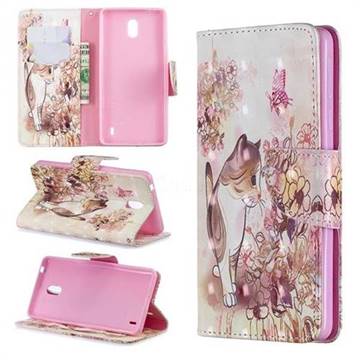 Flower Butterfly Cat 3D Painted Leather Wallet Phone Case for Nokia 1 Plus (2019)