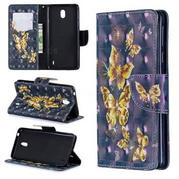 Silver Golden Butterfly 3D Painted Leather Wallet Phone Case for Nokia 1 Plus (2019)