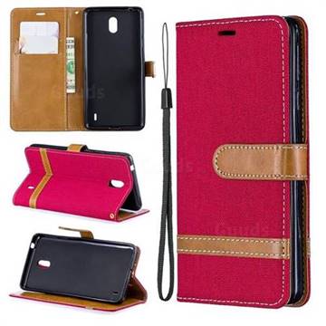 Jeans Cowboy Denim Leather Wallet Case for Nokia 1 Plus (2019) - Red