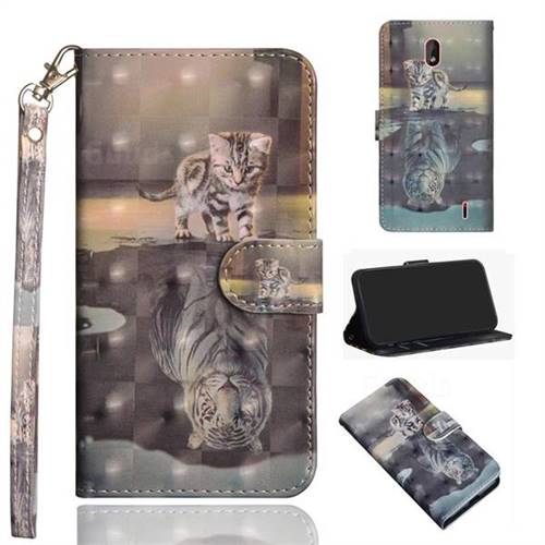 Tiger and Cat 3D Painted Leather Wallet Case for Nokia 1 Plus (2019)