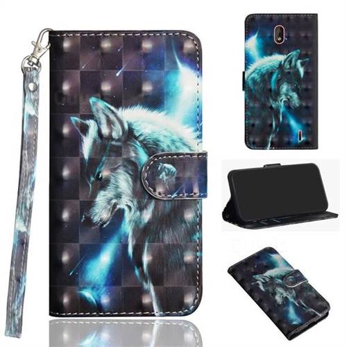 Snow Wolf 3D Painted Leather Wallet Case for Nokia 1 Plus (2019)