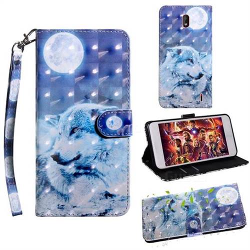 Moon Wolf 3D Painted Leather Wallet Case for Nokia 1 Plus (2019)