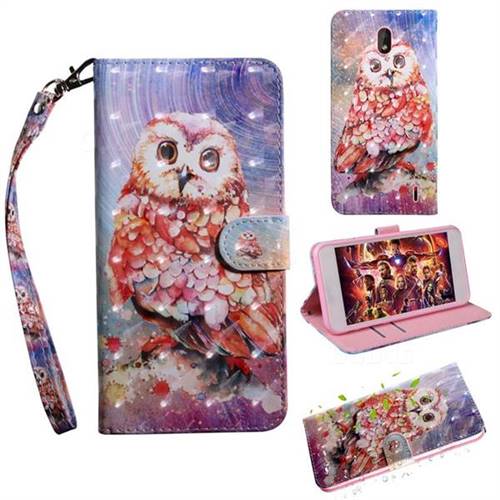 Colored Owl 3D Painted Leather Wallet Case for Nokia 1 Plus (2019)