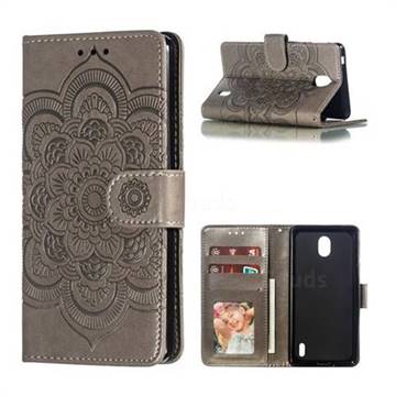 Intricate Embossing Datura Solar Leather Wallet Case for Nokia 1 Plus (2019) - Gray
