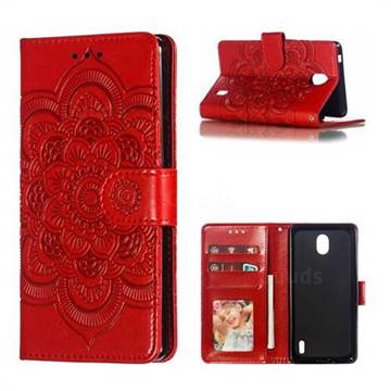 Intricate Embossing Datura Solar Leather Wallet Case for Nokia 1 Plus (2019) - Red