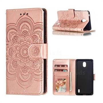 Intricate Embossing Datura Solar Leather Wallet Case for Nokia 1 Plus (2019) - Rose Gold