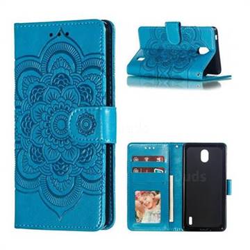 Intricate Embossing Datura Solar Leather Wallet Case for Nokia 1 Plus (2019) - Blue