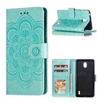 Intricate Embossing Datura Solar Leather Wallet Case for Nokia 1 Plus (2019) - Green