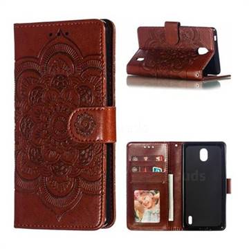 Intricate Embossing Datura Solar Leather Wallet Case for Nokia 1 Plus (2019) - Brown