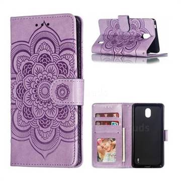 Intricate Embossing Datura Solar Leather Wallet Case for Nokia 1 Plus (2019) - Purple