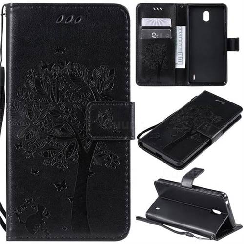 Embossing Butterfly Tree Leather Wallet Case for Nokia 1 Plus (2019) - Black