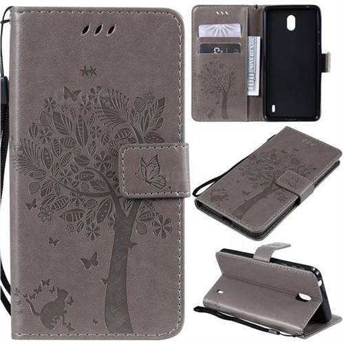Embossing Butterfly Tree Leather Wallet Case for Nokia 1 Plus (2019) - Grey