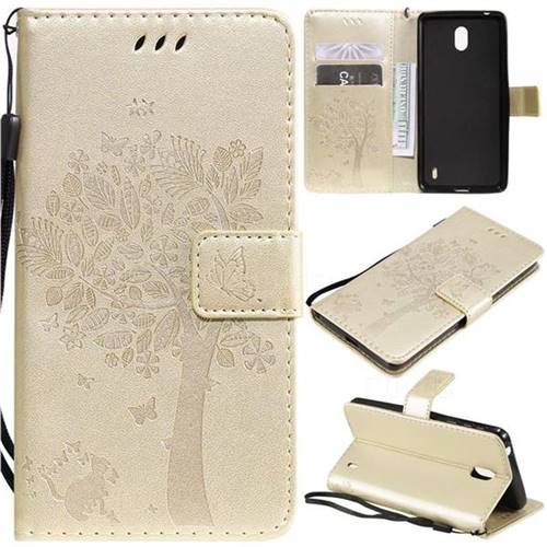 Embossing Butterfly Tree Leather Wallet Case for Nokia 1 Plus (2019) - Champagne