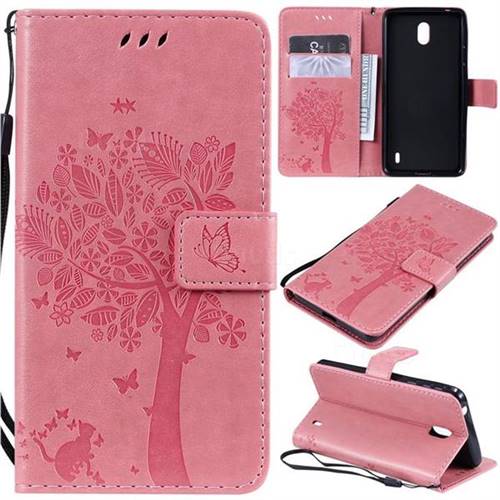 Embossing Butterfly Tree Leather Wallet Case for Nokia 1 Plus (2019) - Pink