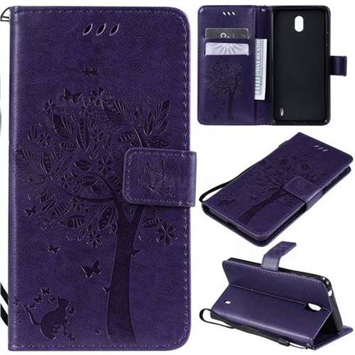 Embossing Butterfly Tree Leather Wallet Case for Nokia 1 Plus (2019) - Purple