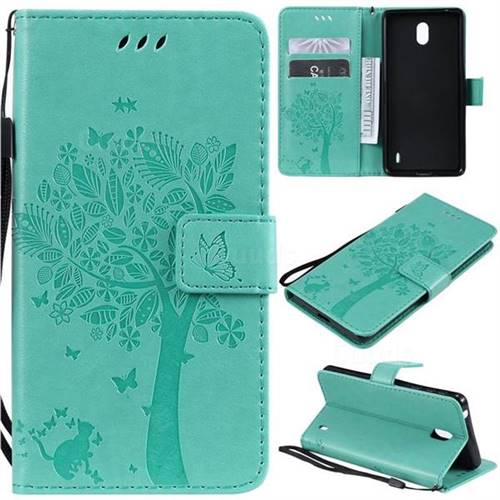 Embossing Butterfly Tree Leather Wallet Case for Nokia 1 Plus (2019) - Cyan