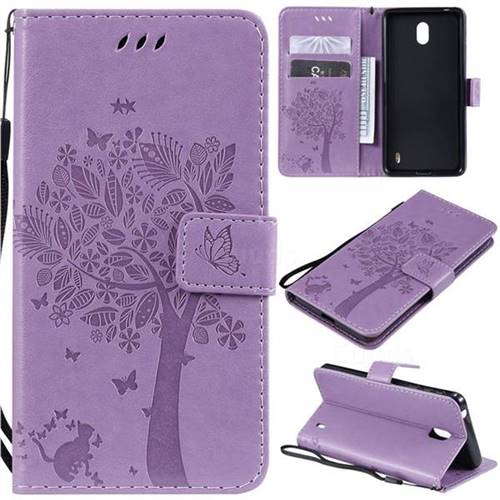 Embossing Butterfly Tree Leather Wallet Case for Nokia 1 Plus (2019) - Violet