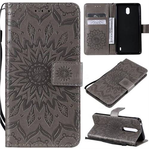 Embossing Sunflower Leather Wallet Case for Nokia 1 Plus (2019) - Gray