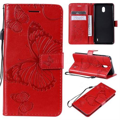 Embossing 3D Butterfly Leather Wallet Case for Nokia 1 Plus (2019) - Red