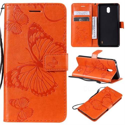 Embossing 3D Butterfly Leather Wallet Case for Nokia 1 Plus (2019) - Orange
